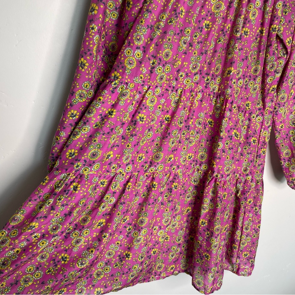 XiRENA Dalyn Mini Dress Small Pink Amethyst Floral Off Shoulder Peasant Silk - Picture 5 of 11
